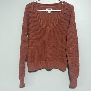 Victoria’s Secret PINK Women’s size Small Brownish rust Knit Vneck Sweater 649B5
